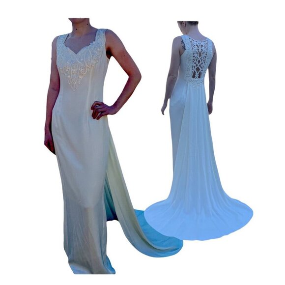 Jessica McClintock Bridal Maxi Wedding Dress with Train Vintage Ladies Size SM - Picture 1 of 15